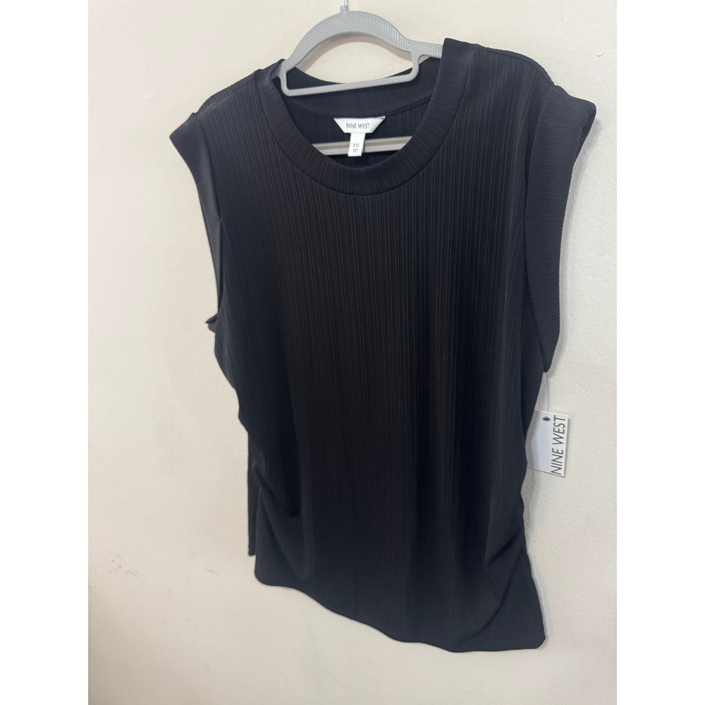 Nine West Black Micro Pleated Sleeveless Crew Neck Top XXL Muscle Tee NWT